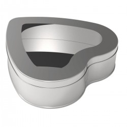 Custom Shape Heart Shape  Tin Can 2 lt Heart Windowed Lokum Chocolate Dragée Box  233 x 233 x H45 mm 2 lt  Slip Lid